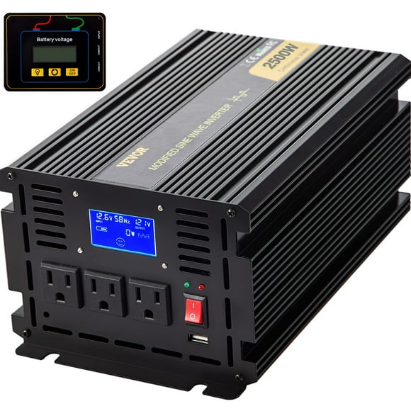Inversor de corriente VEVOR 2500W de onda sinusoidal modificada DC 12V a AC 120V