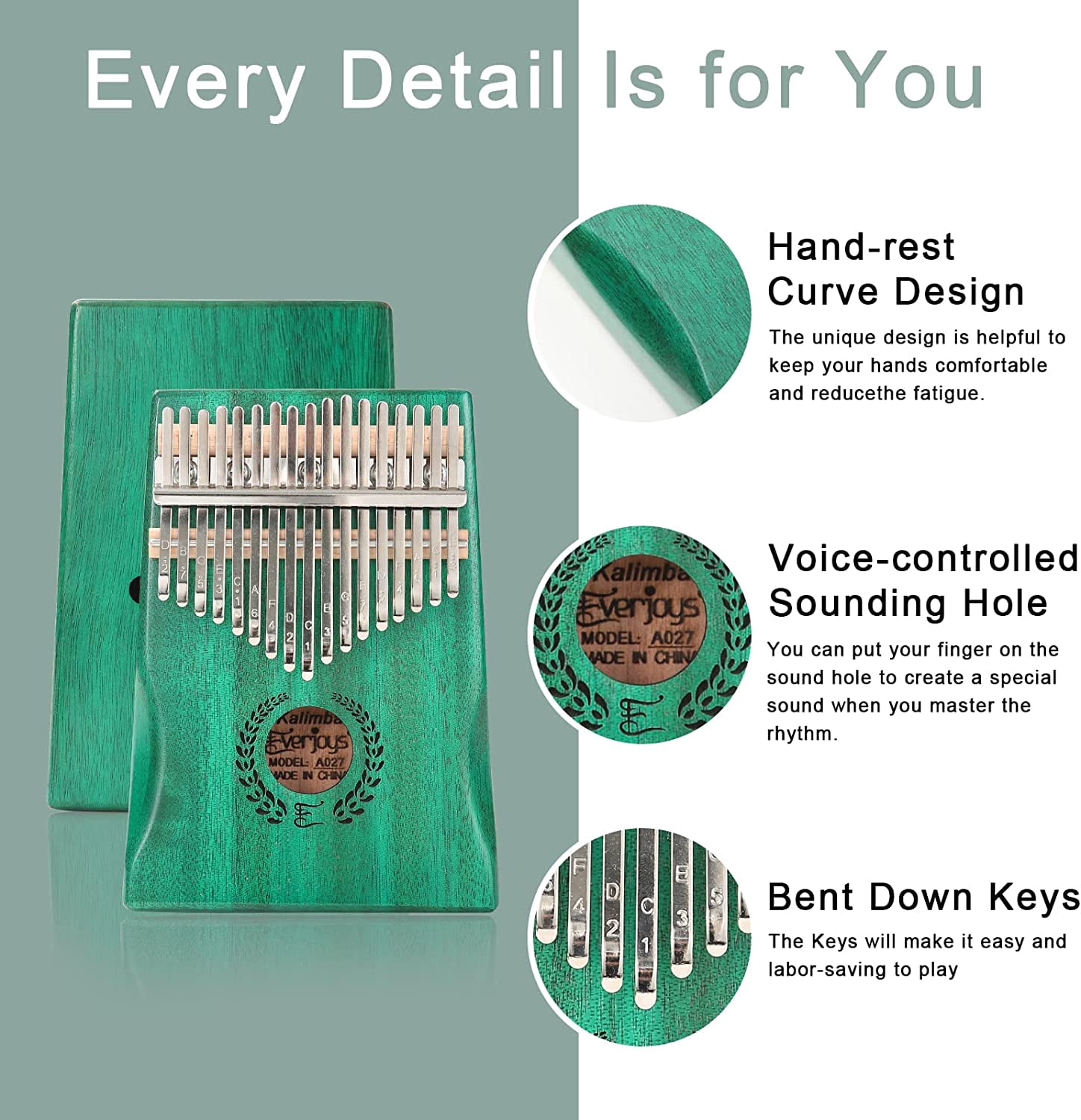 Everjoys Mahogany Kalimba 17 Keys Thumb Piano w/ Instruction Book, Tuning Hammer Portable Mbira Sanza Finger Piano, Gift for Kids Adult Beginners Professionals