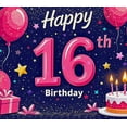 thumbnail image 4 of Happy 16th Birthday Themed Background Backdrop Banner Party Supplies with Balloons Cake and Stars Ideal for Birthday Parties Photography Props and Decorations, 4 of 8