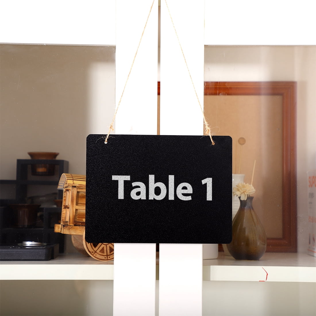 Unique Bargains Mini Chalkboards Sign with Hanging Rope Wood Rectangle Design