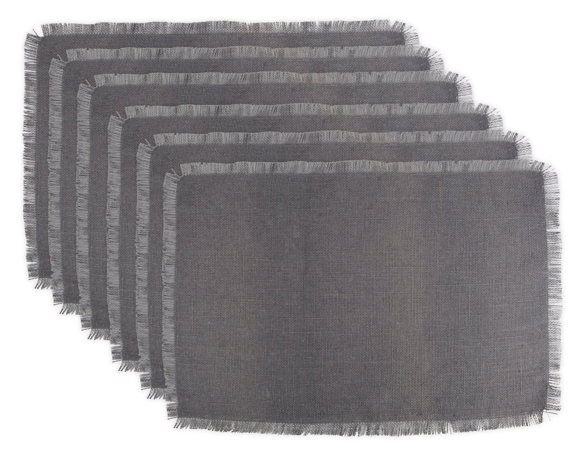Set of 6 Gray Rectangular Placemats with Fringe Border 19" x 13