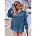 thumbnail image 3 of Womens Button Down Shirts Cotton Long Sleeve Oversized Boyfriend Blouses Collared Dress Tops with Pockets Fog Blue XL, 3 of 8