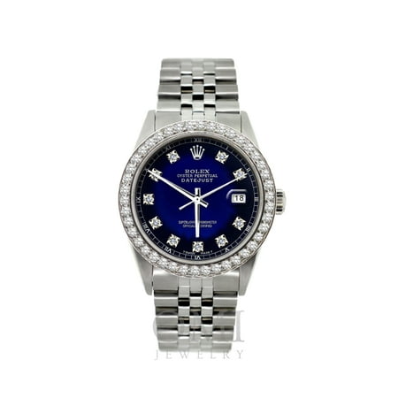 Rolex Datejust Diamond Watch, 36mm, Stainless Steel Black and Blue Dial w/ Diamond Bezel, Rolex, Adult, Male