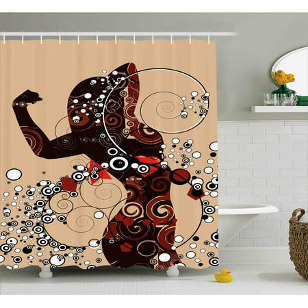 Contemporary Shower Curtains Modern Shower Curtain, Contemporary Design Geometric Shapes Lines Circle with Women Image, Fabric Bathroom Set with Hooks, 69W X 70L Inches, Sand Brown Seal Brown Maroon, by Ambesonne ()