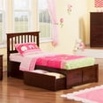 thumbnail image 1 of Mission Twin XL Wood Platform Bed with Footboard and Storage Drawers in Walnut, 1 of 7