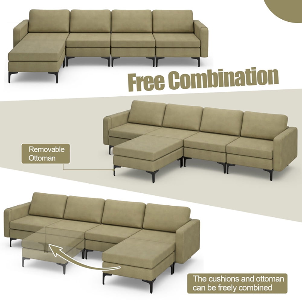 Finihen L-shaped Sectional Sofa Couch, Convertible Sectional Sofa, Modular L-shaped Sectional Sofa with Reversible Ottoman and 2 USB Ports, for Living Room, Green Finihen L-shaped Sectional Sofa Couch, Convertible Sectional Sofa, Modular L-shaped Sectional Sofa with Reversible Ottoman and 2 USB Ports, for Living Room, Green