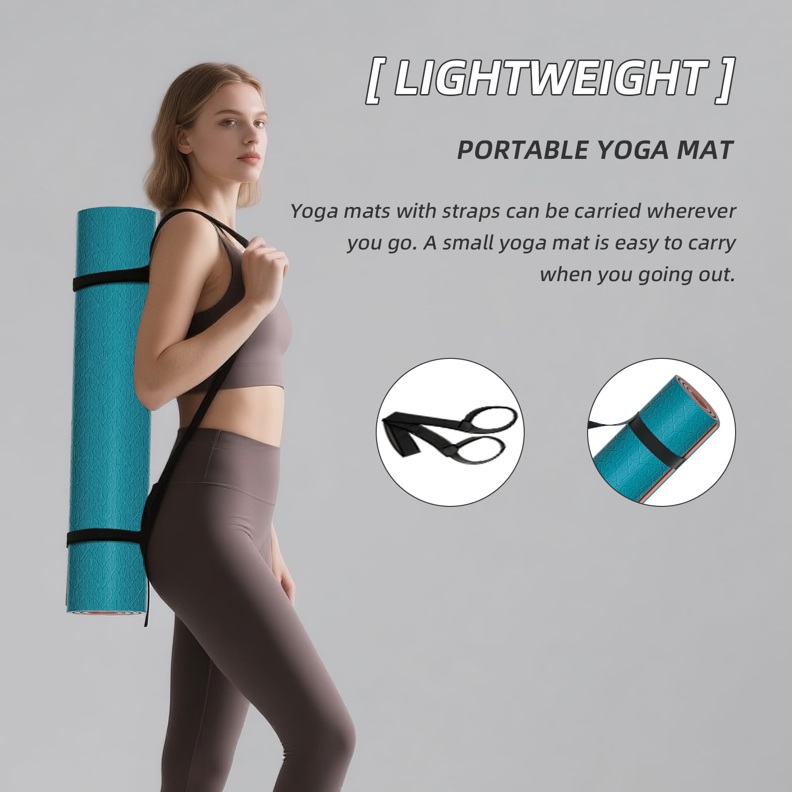 BAIMA TPE Yoga Mat - Tear-Resistant, Lightweight, Non-Slip Double-Sided Exercise Mat with Carry Strap(Lakeblue+Orange)