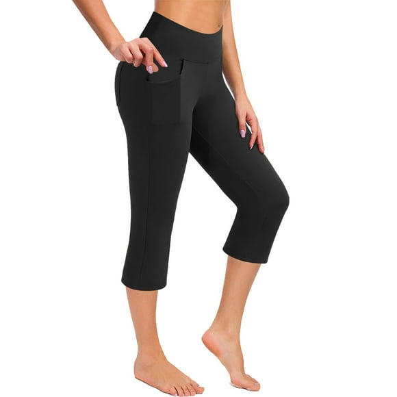 PEASKJP Women's Cotton Leggings High Waisted Crossover Workout Lounge Bell Bottom Jazz Dress Pants, Black M