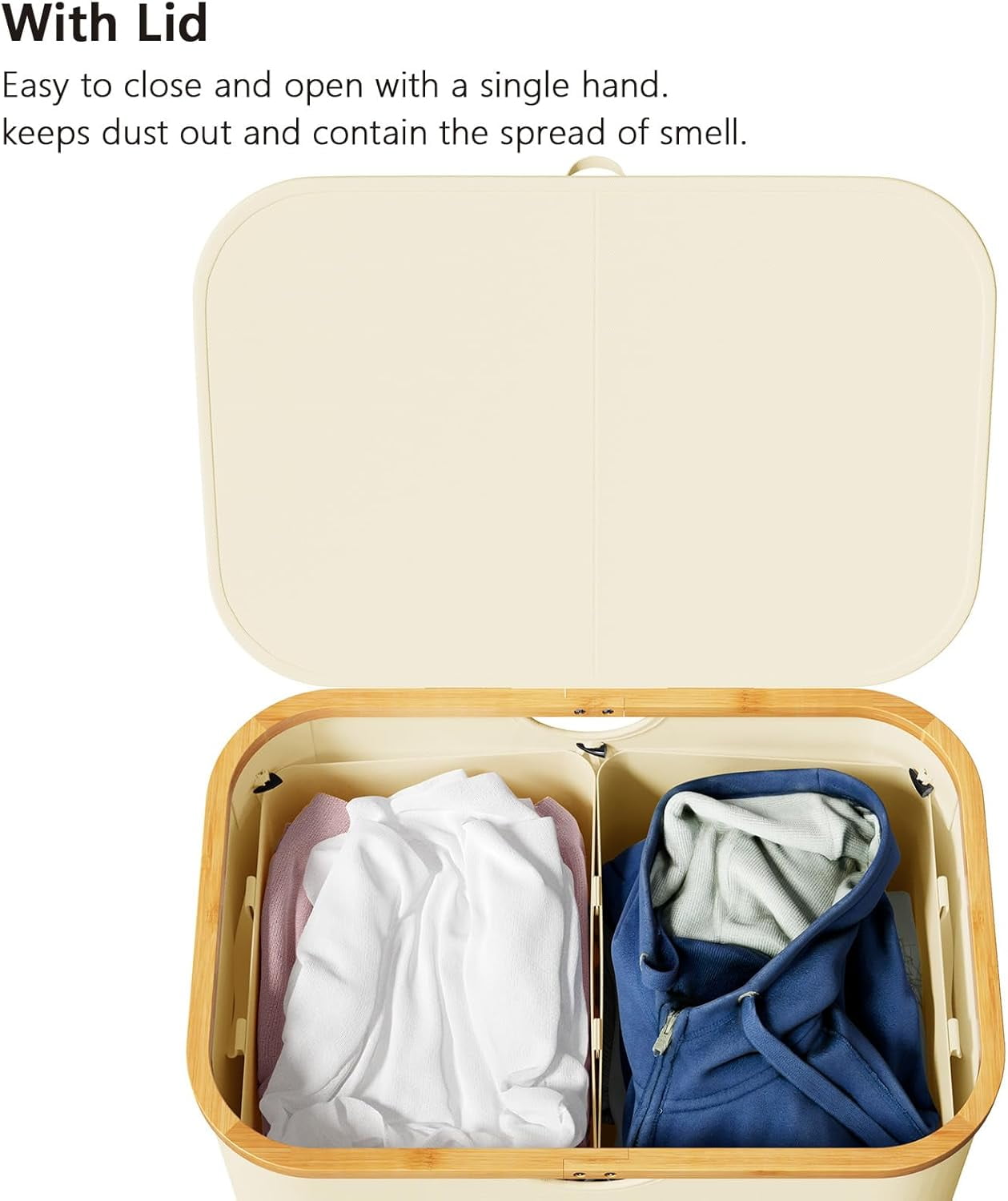 SpaceAid Double Laundry Hamper 2 Section with Lid and Removable Laundry Bags, 160L Clothes Basket, Beige