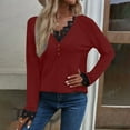 thumbnail image 5 of Long Sleeve Shirts for Women Floral Lace Trim V Neck Button Tunic Tops Solid Casual Basic Dressy T Shirts Blouses, 5 of 7