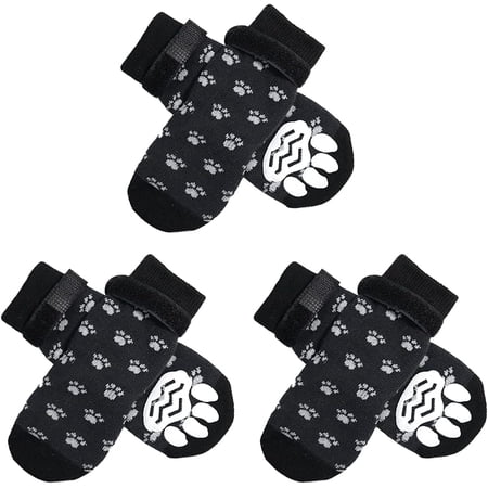 Anti Slip Dog Socks with Adjustable Straps 3 Pairs, Double Side Pet Paw Protect for Indoor Wear, Grips Traction Control On Indoor Hardwood Floor, Non-Skid Design for Small Medium Dogs (S)