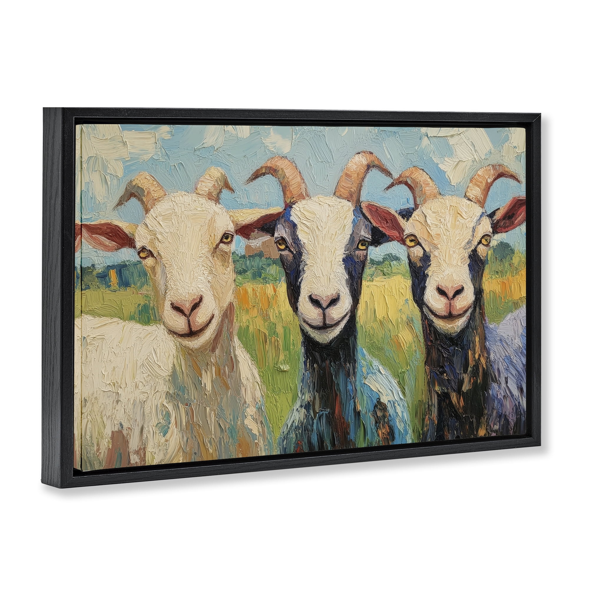 Stupell Industries Billy Goats in Bright Pasture Black Framed Floater Canvas Wall Art, design by Petal Prints Design