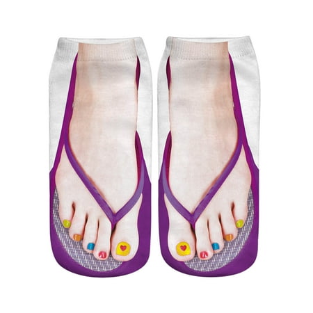 

Yubnlvae Socks 3D Pattern Manicure Print Socks Flip Flop Funny Hidden Running Socks Women Personalized Low Cut Ankle