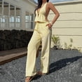 thumbnail image 7 of KIHOUT Women's Striped Halter Neck V-Neck Top and Drawstring Waist Wide Leg Pants Two Piece Set with Pockets for Casual Beachwear and Everyday Wear, 7 of 7