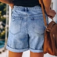 thumbnail image 4 of Women'S Casual Ripped Denim Shorts High Rise Distressed Rolled Hem Jeans Shorts Light Blue XL, 4 of 8