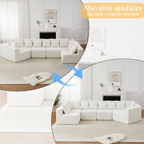 151.6" L-Shaped Deep-Seat Modular Sofa Couch with 11 Pillows, Extra-Large Chenille Fabric Sectional Sofa Couches, Curved Recliner Floor-Standing Sofa for Living Room, Apartment, Beige