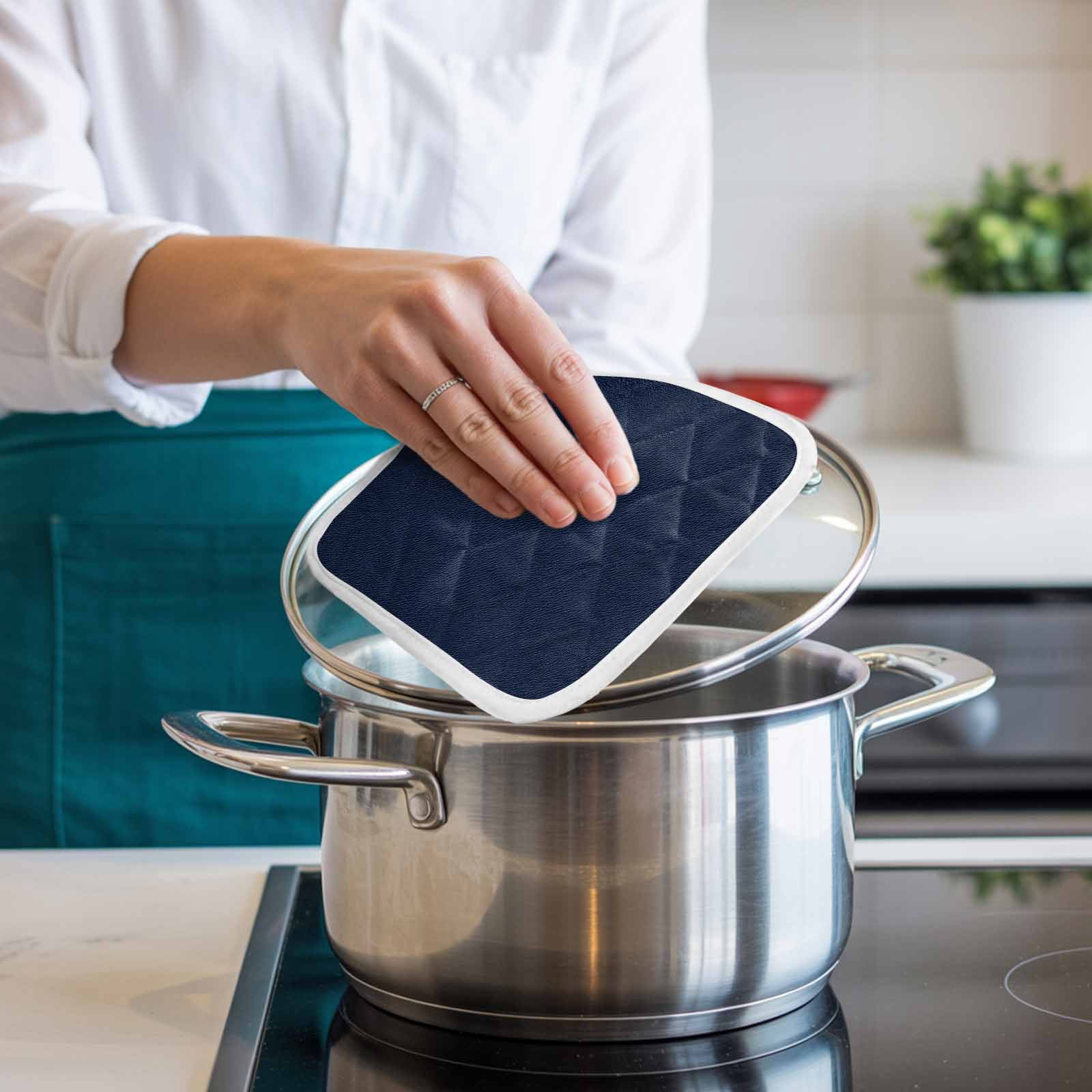 Solid Dark Blue Pot Holders for Kitchen Heatproof Potholder, 2 Pack Minimalism Abstract Denim Texture Hot Pads Multipurpose Oven Pads Cloth Potholders Trivet for Cooking and Baking