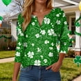 thumbnail image 2 of UngA Womens St. Patricks Day Shirt Cute Irish Shamrock Graphic 3/4 Sleeve Tops Plus Size Blouses Green Clover T-Shirts,Size XXXL, 2 of 9