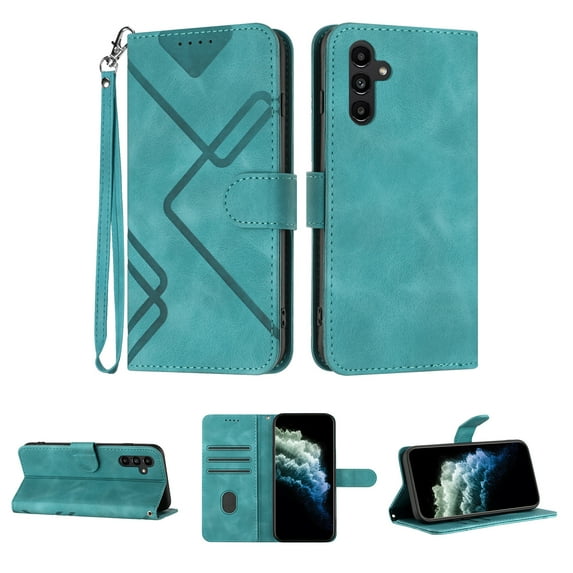 Feishell for Samsung Galaxy A14 5G Phone Case with Wrist Strap,Premium PU Leather Magnetic Clasp Flip Kickstand Credit Card Slots Holder Wallet Shockproof Protection Slim Phone Case,Blue