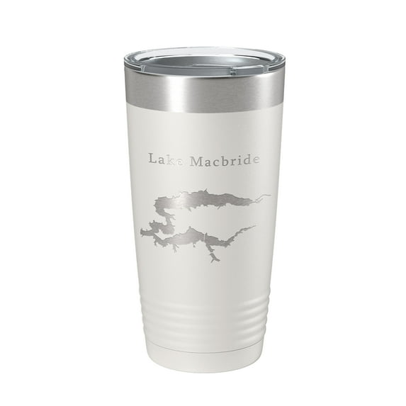 Lake Macbride Map Tumbler Travel Mug Insulated Laser Engraved Coffee Cup Iowa 20 oz White
