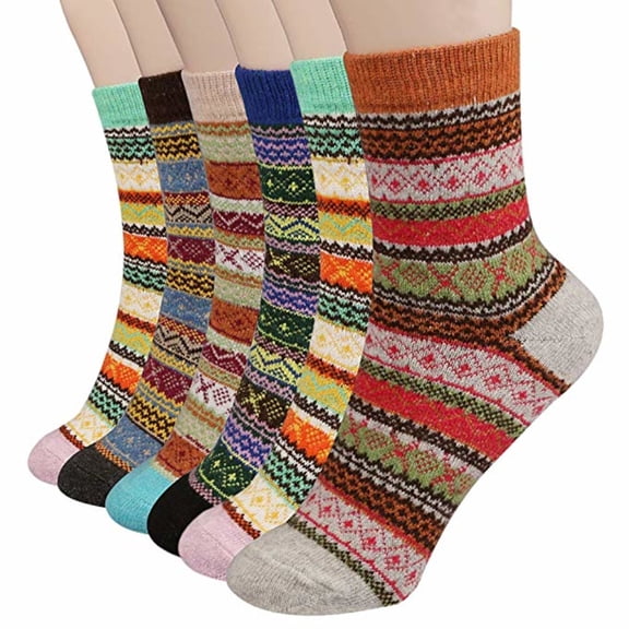 6 Pairs/Set Stylish Women Winter Stripes Woolen Thick Warm Middle Tube Socks