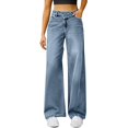 thumbnail image 2 of Women's High Waisted Wide Leg Jeans, Stretchy Denim Pants with Comfortable Baggy Fit, Fashion Casual Trouser for Everyday Wear and Versatile Outfit Combinations Light Blue XS, 2 of 5