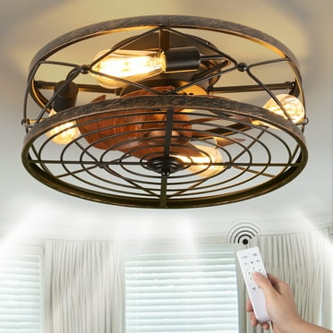 Uforic 18" Caged Ceiling Fan with Lights and Remote Control, 6-Speed Flush Mount Ceiling Fan, Low Profile Ceiling Fan for Bedroom, Farmhouse, or Dining Room