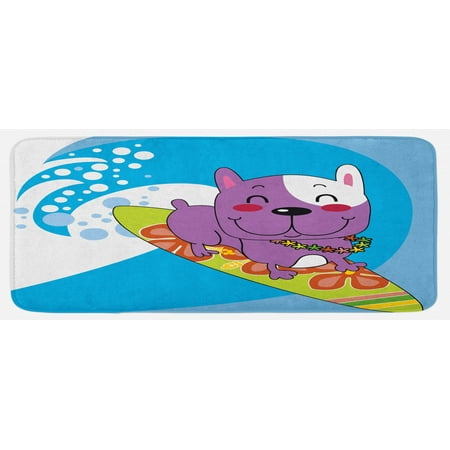

Ride the Wave Kitchen Mat French Bulldog Surfing and Smiling Happy Adventure Exotic Dog Cartoon Plush Decorative Kitchen Mat with Non Slip Backing 47 X 19 Multicolor by Ambesonne