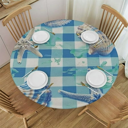 

WYYP Nautical Coastal Round Tablecloth Summer Starfish Seashell Circle Table Cloth Ocean Blue Coral Stain Resistant Table Cover for Kitchen Dining Picnic Party Weddings Indoor Outdoor 38-42