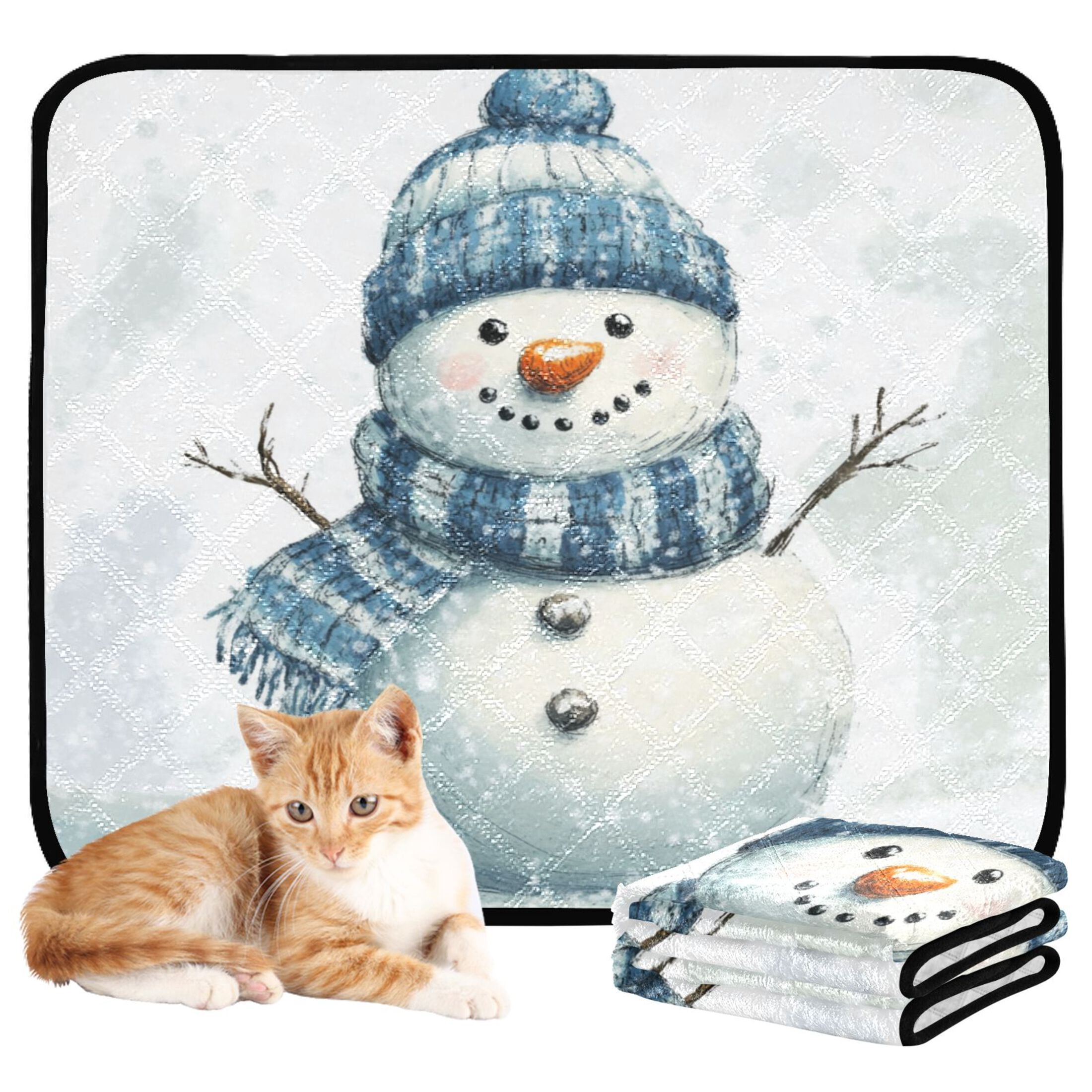 Qxltty Snowman Wearing A Blue and White Scarf Cat litter Pads Pet Set of 2 Diaper Mats Center Anti-leakage Layer Absorbent Soft and Comfortable