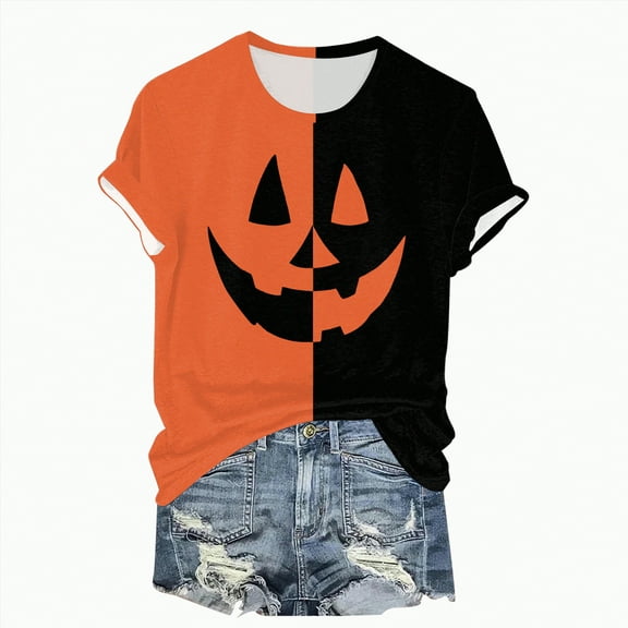 Godom Halloween Shirts for Women Graphic Letter Print T Shirt Short Sleeve Tees Tops