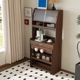 thumbnail image 4 of Harper & Bright Designs Compact Buffet with Hutch and Foldable Dining Table, Cupboard with Storage Shelf and Side Hooks for Small Places Apartment, Walnut, 4 of 18