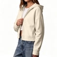 thumbnail image 6 of Women Cropped Zip Up Hooded Jacket, Solid Color Long Sleeve Drop Shoulder Casual Outerwear Layering Coat S‑XXL Beige L(L), 6 of 9