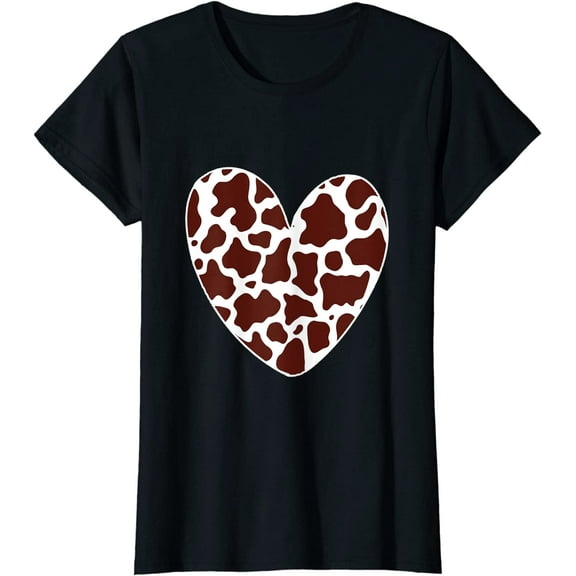 Funny Cow Print Brown & White Heart Cute Heifer Women Girls T-Shirt