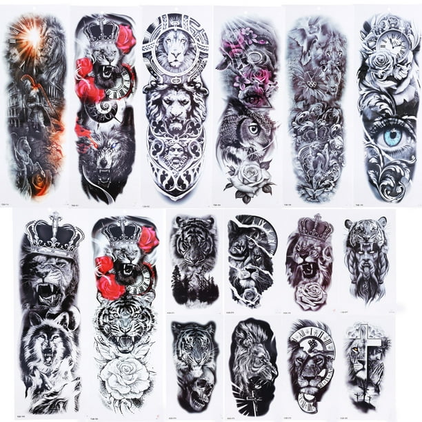 Tatuajes falsos impermeables, 8 hojas de tatuajes temporales de manga completa, tatuajes temporales de brazo completo, pegatinas adaptadas para la perfección