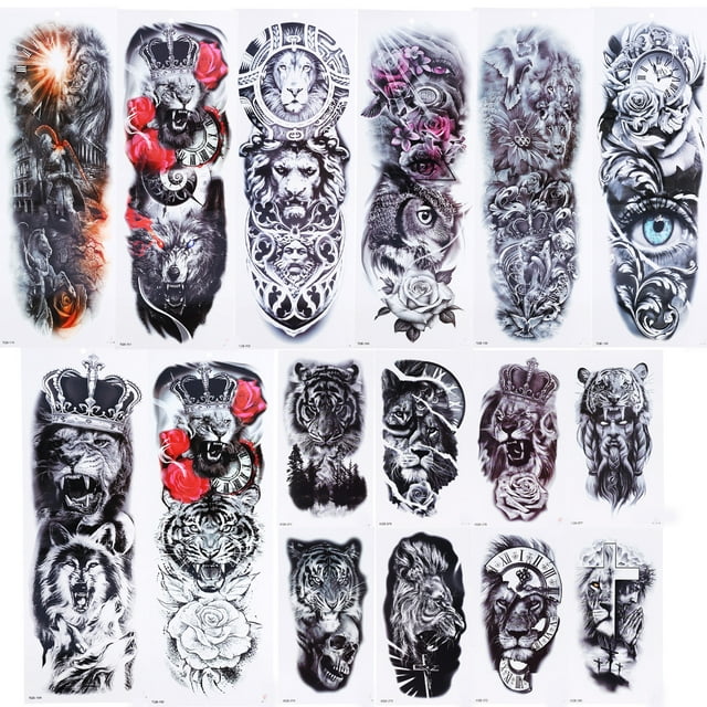 Tatuajes falsos impermeables, 8 hojas de tatuajes temporales de manga completa, tatuajes temporales de brazo completo, pegatinas adaptadas para la perfección