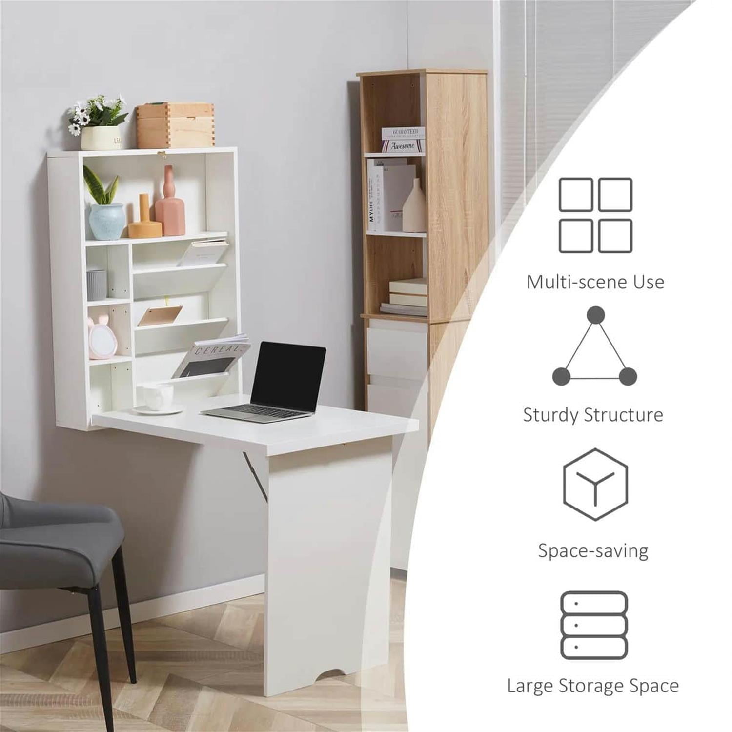 Demi Bonn 57" Multi-Function Wall-Mounted Desk, Space-Saving Floating Office Desk with Storage for Home Office, White