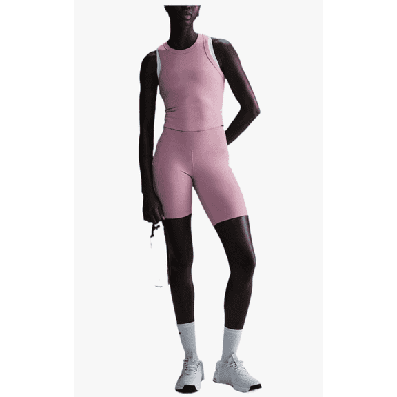Nike One Women's Gentle-Support High-Waisted 8" Biker Shorts Large Elemental Pink