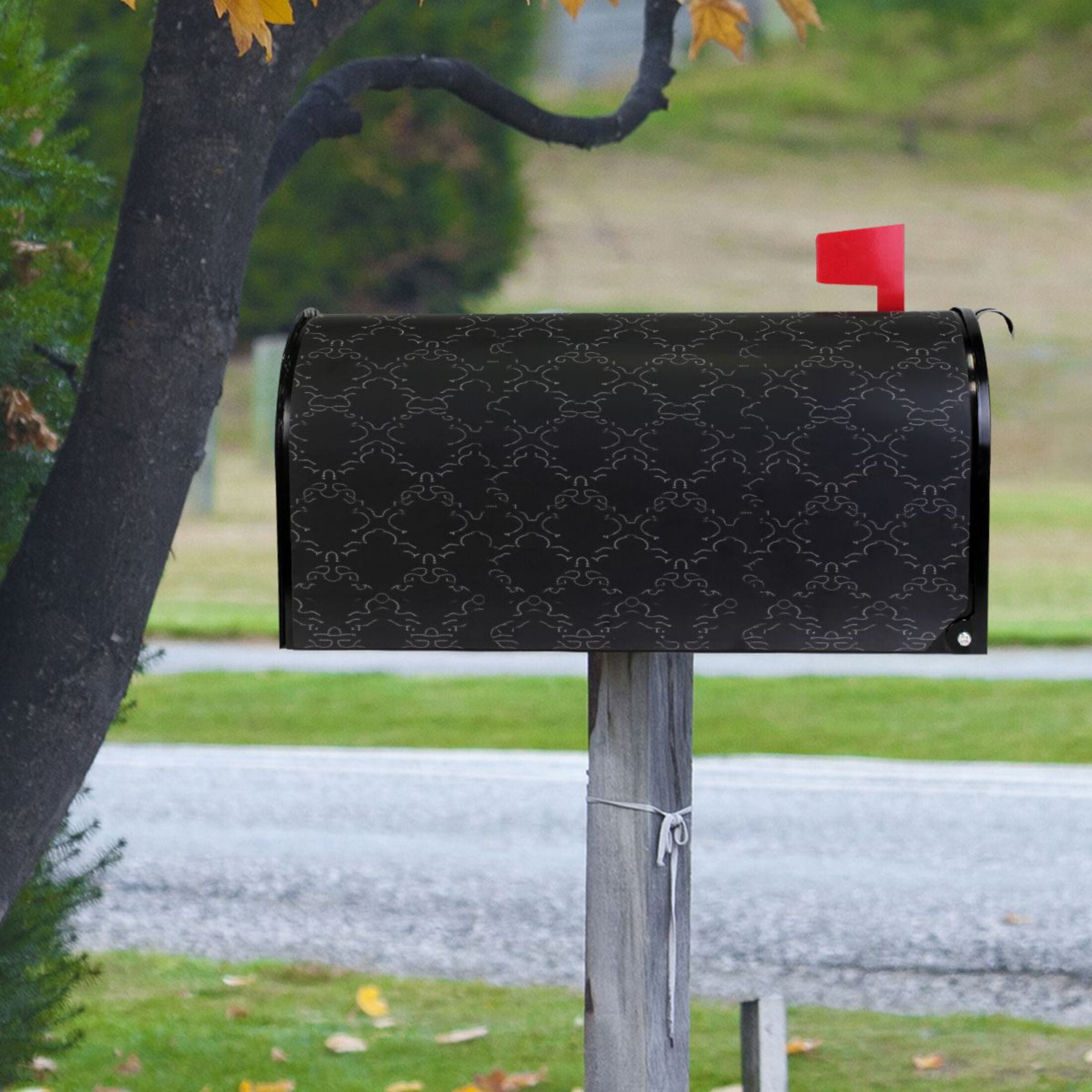 Black Decorative Pattern Magnetic PVC Mailbox Cover, 25.4" x 20.7" Large, Waterproof UV Resistant