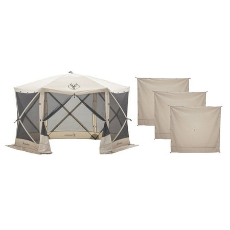 Gazelle G6 8 Person 6 Sided 124" Portable Canopy Screen Tent with Wind Panels