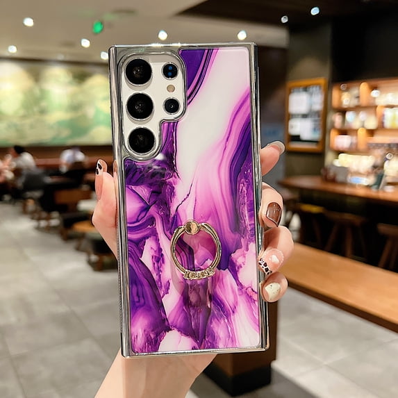 SaniMore for Samsung Galaxu S22 Ultra 6.8" 2022 Case with 360 Rotating Ring Bracket, Unique Fashion Marble Print Pattern Soft TPU Slim Fit Protective Shockproof Stylish Girly Stand Case, Darkpurple