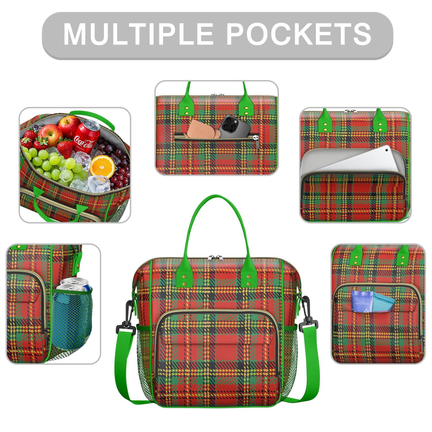 Geometric Plaid Leakproof Lunch Box - Thermal Insulated Cooler Bag for Fitness Lovers, Parents & Travelers