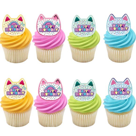 Decoración para cupcakes con diseño de gato de Terasilian, 24 unidades, fiesta de cumpleaños