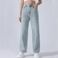 thumbnail image 5 of Sokhug Women's High Waist Jeans Loose Straight Leg Denim Pants, Light Blue, 5 of 6