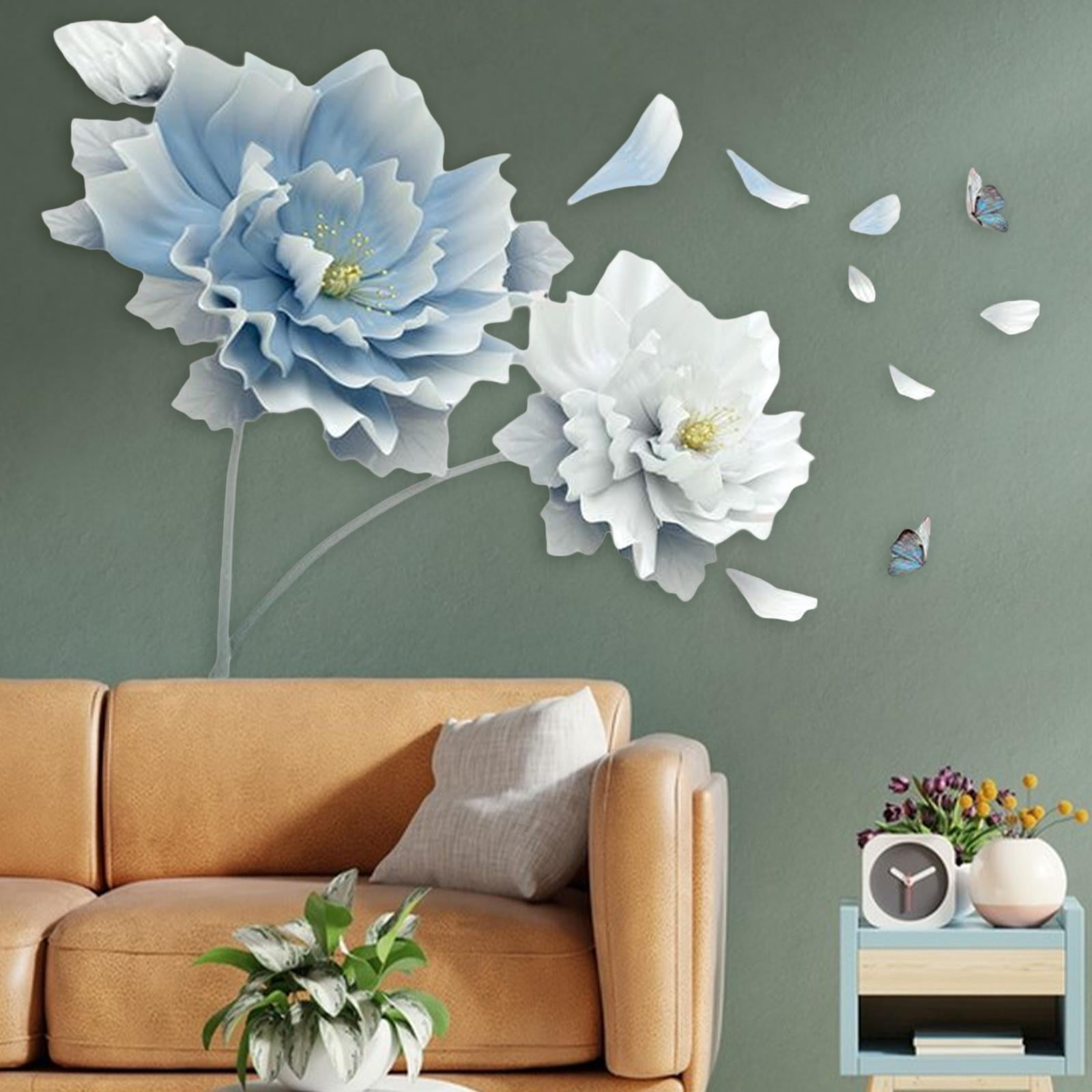 TISHITA Wall Decal Murals Vintage PVC, Removable Wall Sticker Wall Art Decor for Corridor Office Room, Home Decoration Blue White Flowers