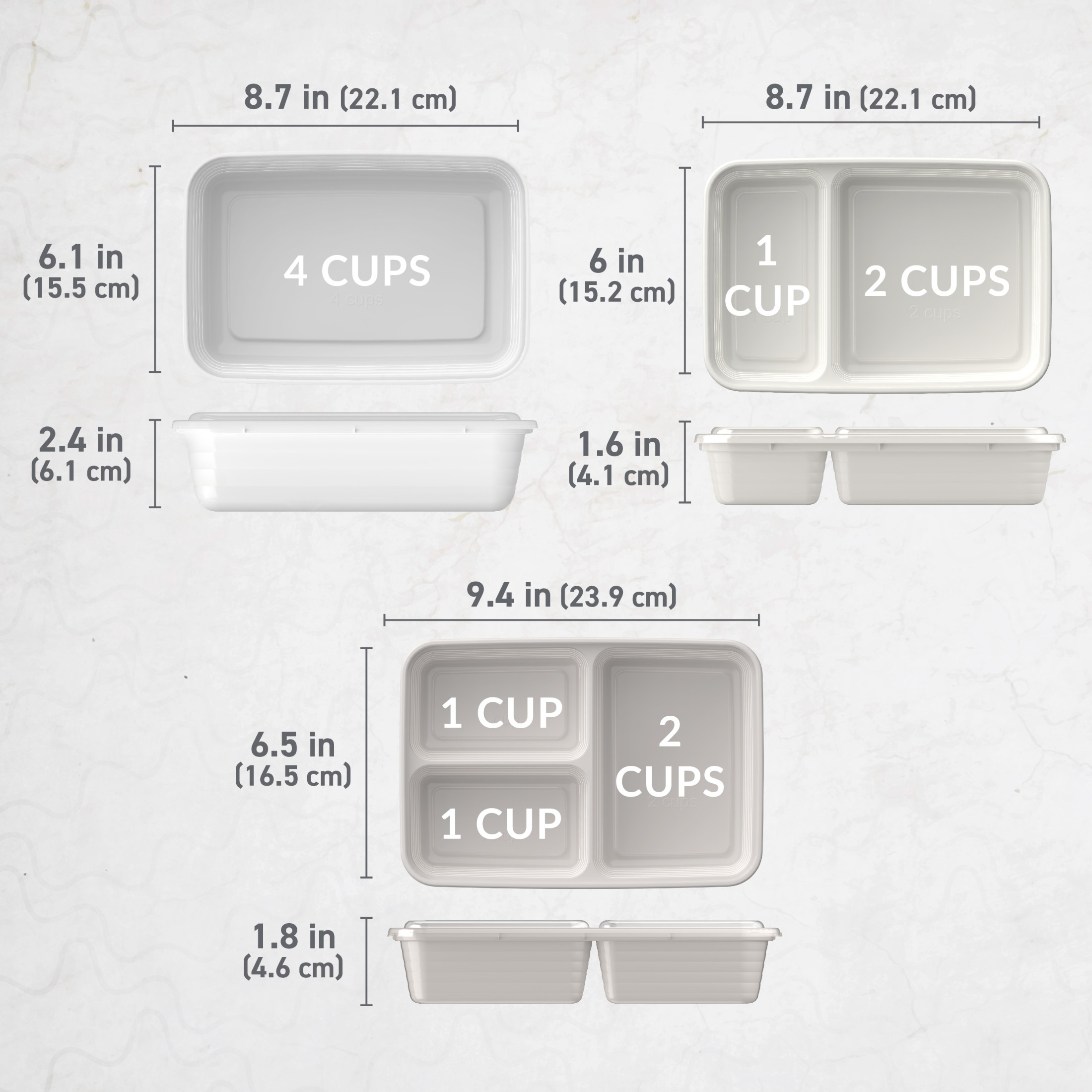 Bentgo Prep 60-Piece Meal Prep Kit - Reusable & BPA-Free Food Containers, 1-Compartment, 2-Compartment, & 3-Compartments - Microwave, Freezer, & Dishwasher Safe (White Stone)
