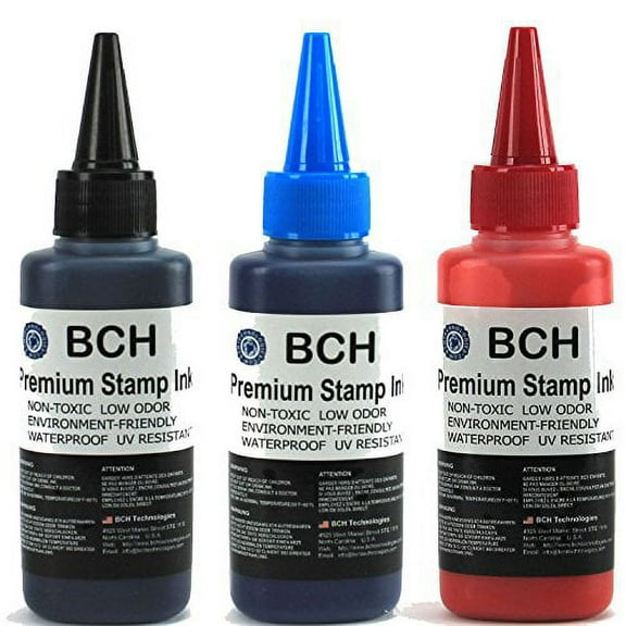 BCH Black Blue Red Stamp Pad Ink for Stamp Pad Refill, 2.5 oz