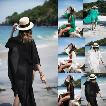 Women Chiffon 3/4 Sleeves Beach Dress Kimono Cardigan Swimsuit Cover (Best Stretch Mark Cover Up)