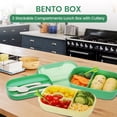thumbnail image 3 of Bento Box Lunch Box Container, 3 Stackable All-in-One LERWAY Lunchbox Container with Utensil Set and Fruit Fork, 1900ml, Green, 3 of 6