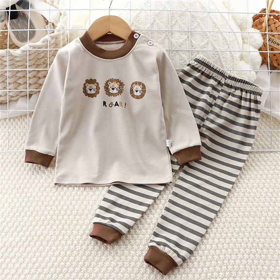 Amidoa Girls 2 Piece Outfits Fall Winter Clothes Cotton Print Long Sleeve Top and Casual Pants Kids Clothing Sets Size Khaki 1 Years